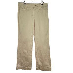 AT Studio Ann Taylor Khaki Mid-Rise Wide Leg Cotton Blend Pants Women's Sz 8